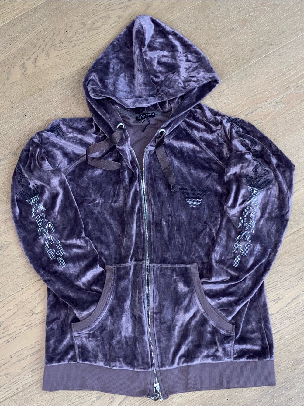Emporio Armani Jacket Hoodie Tracksuit Zip Up Velour Velvet Rhinestones Gift